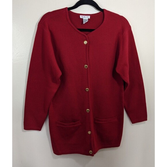 Talbots Vintage Cardigan Sweater Red Knit Merino Wool Holiday Old Money Small - Picture 9 of 12